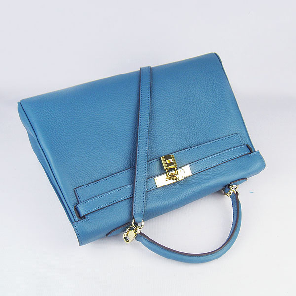 High Quality Hermes Kelly 35CM Togo Leather Bag Middle Blue 6308 - Click Image to Close